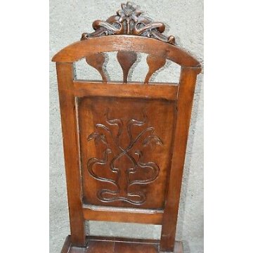 COPPIA ANTICO SGABELLO epoca 900 Liberty SEDIA NOCE SCRANNO TRONO ANCIENT CHAIR