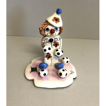 vintage FIGURA CERAMICA ZAMPIVA clown GIOCOLIERE palle calcio DIPINTA MANO ITALY