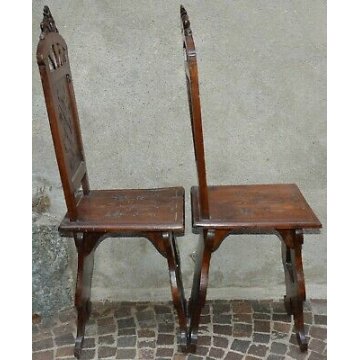 COPPIA ANTICO SGABELLO epoca 900 Liberty SEDIA NOCE SCRANNO TRONO ANCIENT CHAIR