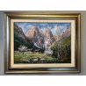 QUADRO DIPINTO OLIO D. Marianelli  Primavera Dolomiti BAITE PAESAGGIO MONTANO 
