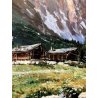 QUADRO DIPINTO OLIO D. Marianelli  Primavera Dolomiti BAITE PAESAGGIO MONTANO 