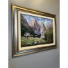 QUADRO DIPINTO OLIO D. Marianelli  Primavera Dolomiti BAITE PAESAGGIO MONTANO 