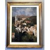 QUADRO DIPINTO OLIO TELA Armando Romano PAESAGGIO ANTICO BORGO CAMPANILE '900