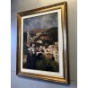 QUADRO DIPINTO OLIO TELA Armando Romano PAESAGGIO ANTICO BORGO CAMPANILE '900