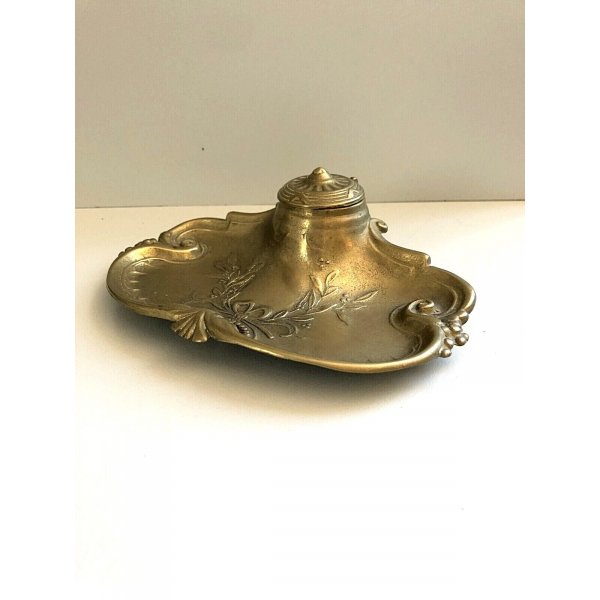 Arterameferro Calamaio Riproduzione Barocco In Ottone Lucido - 15x10x5 Cm - Oggetto Da Scrivania Made In Italy