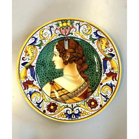 PIATTO PARATA S. Volpi CERAMICA MAIOLICA DERUTA DIPINTO RITRATTO GIOVANE DONNA