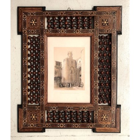 ANTICO QUADRO STAMPA INCISIONE David Roberts CORNICE INTARSIATA LAVORATA CAIRO