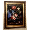 ANTICO DIPINTO OLIO NATURA MORTA BOUQUET FIORI VASO PEONIE IRIS PAPAVERI  '900
