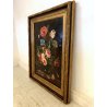 ANTICO DIPINTO OLIO NATURA MORTA BOUQUET FIORI VASO PEONIE IRIS PAPAVERI  '900