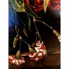ANTICO DIPINTO OLIO NATURA MORTA BOUQUET FIORI VASO PEONIE IRIS PAPAVERI  '900