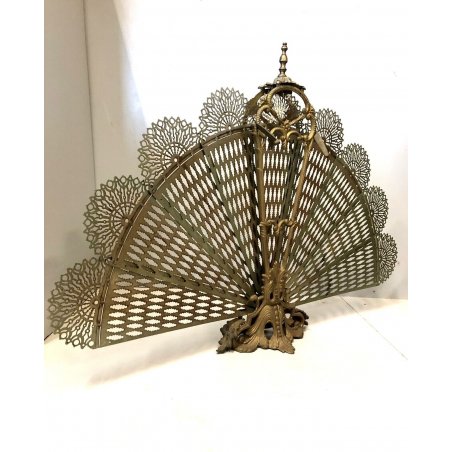 ANTICO PARAFIAMME PARASCINTILLE CAMINO VENTAGLIO CODA di PAVONE OTTONE '900