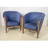 COPPIA POLTRONA META' 1900 LEGNO INTARSIATO ARMCHAIR POLTRONE VINTAGE STOFFA BLU