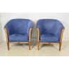 COPPIA POLTRONA META' 1900 LEGNO INTARSIATO ARMCHAIR POLTRONE VINTAGE STOFFA BLU