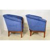 COPPIA POLTRONA META' 1900 LEGNO INTARSIATO ARMCHAIR POLTRONE VINTAGE STOFFA BLU