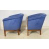 COPPIA POLTRONA META' 1900 LEGNO INTARSIATO ARMCHAIR POLTRONE VINTAGE STOFFA BLU