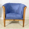 COPPIA POLTRONA META' 1900 LEGNO INTARSIATO ARMCHAIR POLTRONE VINTAGE STOFFA BLU
