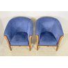 COPPIA POLTRONA META' 1900 LEGNO INTARSIATO ARMCHAIR POLTRONE VINTAGE STOFFA BLU