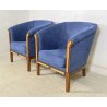 COPPIA POLTRONA META' 1900 LEGNO INTARSIATO ARMCHAIR POLTRONE VINTAGE STOFFA BLU