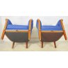 COPPIA POLTRONA META' 1900 LEGNO INTARSIATO ARMCHAIR POLTRONE VINTAGE STOFFA BLU