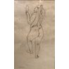 QUADRO DISEGNO MATITA Natale Addamiano RITRATTO NUDO DONNA di SCHIENA SPECCHIO  