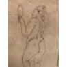QUADRO DISEGNO MATITA Natale Addamiano RITRATTO NUDO DONNA di SCHIENA SPECCHIO  
