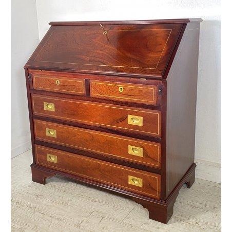 ANTICO MOBILE RIBALTA NAVALE THE CLERMONT BALTIMORE SCRITTOIO MOGANO 1900 OTTONE