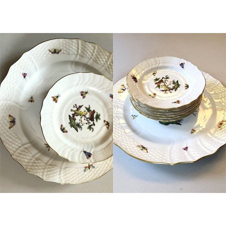SERVIZIO 1 PIATTO ROTONDO PORCELLANA 6 PIATTINI Herend decoro Rothschild 1527/RO