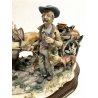 ANTICA GRANDE SCULTURA CERAMICA Capodimonte MESTIERI STAGNINO UOMO CAVALLO CARRO
