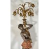 LAMPADA DA TERRA MORETTO VENEZIANO STATUA BAROCCA MORO LEGNO DIPINTO 5 LUCI 1900