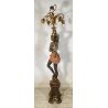 LAMPADA DA TERRA MORETTO VENEZIANO STATUA BAROCCA MORO LEGNO DIPINTO 5 LUCI 1900