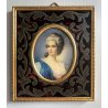 COPPIA ANTICA MINIATURA OLIO RITRATTO NOBILDONNA CORNICE VITTORIANA INTARSIATA 