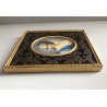 COPPIA ANTICA MINIATURA OLIO RITRATTO NOBILDONNA CORNICE VITTORIANA INTARSIATA 