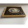 COPPIA ANTICA MINIATURA OLIO RITRATTO NOBILDONNA CORNICE VITTORIANA INTARSIATA 