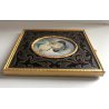 COPPIA ANTICA MINIATURA OLIO RITRATTO NOBILDONNA CORNICE VITTORIANA INTARSIATA 