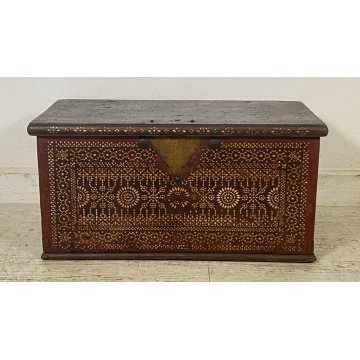 ANTICA PICCOLA CASSAPANCA LEGNO NOCE INTARSIO PREGIATO PANCA BAULE EPOCA 1800 