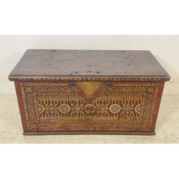 ANTICA PICCOLA CASSAPANCA LEGNO NOCE INTARSIO PREGIATO PANCA BAULE EPOCA 1800 