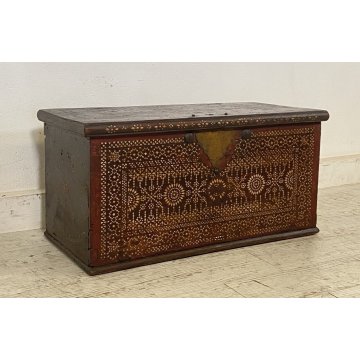 ANTICA PICCOLA CASSAPANCA LEGNO NOCE INTARSIO PREGIATO PANCA BAULE EPOCA 1800 