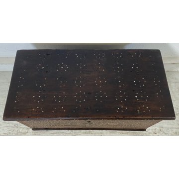 ANTICA PICCOLA CASSAPANCA LEGNO NOCE INTARSIO PREGIATO PANCA BAULE EPOCA 1800 