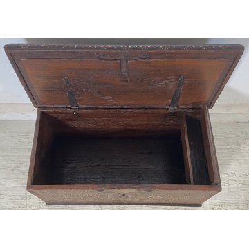 ANTICA PICCOLA CASSAPANCA LEGNO NOCE INTARSIO PREGIATO PANCA BAULE EPOCA 1800 