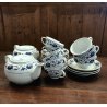 SERVIZIO Tè CINESE 8pers 2 TEIERE CERAMICA BIANCA DECORO BLU PEONIE VINTAGE '60s