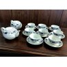 SERVIZIO Tè CINESE 8pers 2 TEIERE CERAMICA BIANCA DECORO BLU PEONIE VINTAGE '60s