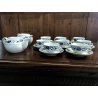 SERVIZIO Tè CINESE 8pers 2 TEIERE CERAMICA BIANCA DECORO BLU PEONIE VINTAGE '60s