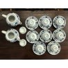 SERVIZIO Tè CINESE 8pers 2 TEIERE CERAMICA BIANCA DECORO BLU PEONIE VINTAGE '60s