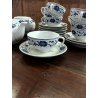 SERVIZIO Tè CINESE 8pers 2 TEIERE CERAMICA BIANCA DECORO BLU PEONIE VINTAGE '60s