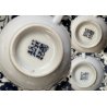 SERVIZIO Tè CINESE 8pers 2 TEIERE CERAMICA BIANCA DECORO BLU PEONIE VINTAGE '60s