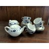 SERVIZIO Tè CINESE 8pers 2 TEIERE CERAMICA BIANCA DECORO BLU PEONIE VINTAGE '60s