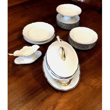 SERVIZIO PIATTI VINTAGE 21pz CERAMICA BIANCA BLU ORO Arzberg BAVARIA ANNI '50