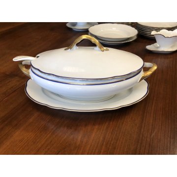 SERVIZIO PIATTI VINTAGE 21pz CERAMICA BIANCA BLU ORO Arzberg BAVARIA ANNI '50