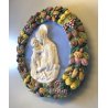 ANTICO BASSORILIEVO TONDO PARETE CERAMICA POLICROMA MADONNA con BAMBINO ø 48 cm