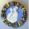 ANTICO BASSORILIEVO TONDO PARETE CERAMICA POLICROMA MADONNA con BAMBINO ø 48 cm